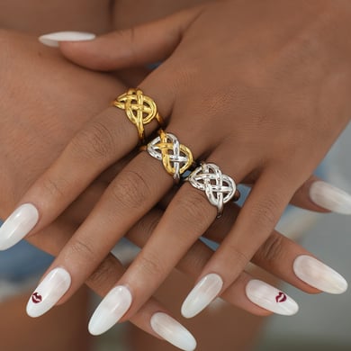 Anillos llamativos de acero inoxidable tejido informal en color dorado de 1 pieza h5 Imagen5