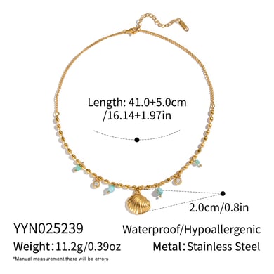Collana con ciondolo color oro in acciaio inossidabile a forma di conchiglia, 1 pezzo h5 