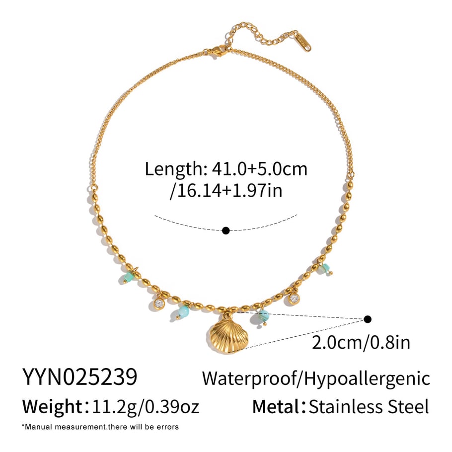 Collana con ciondolo color oro in acciaio inossidabile a forma di conchiglia, 1 pezzo 