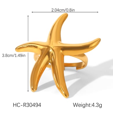 1 Stück einfache tägliche Seestern-Statement-Ringe aus Edelstahl in Goldfarbe h5 Bild2