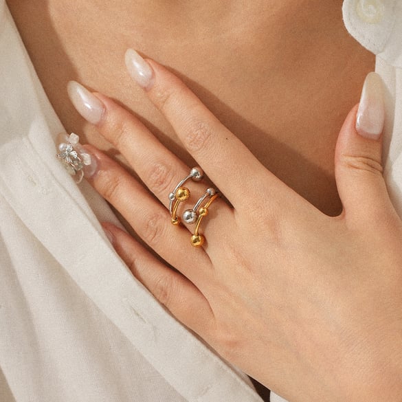 1 Piece Simple  Daily Mixed Color Stainless Steel  Gold Color Statement Rings 2