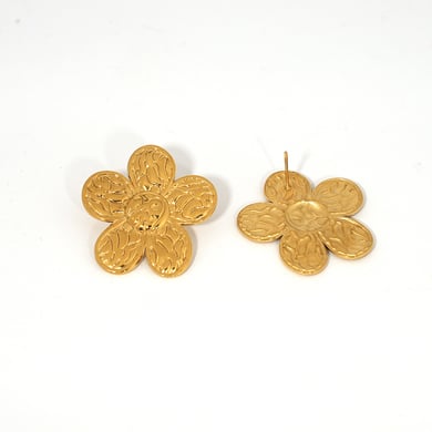 1 par de pendientes sencillos de acero inoxidable dorados con diseño de flores para mujer h5 