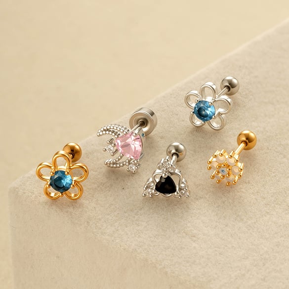 1 orecchino piercing con fiore in zircone color rame e oro 2