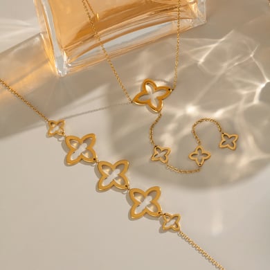 1 Stück einfache ausgehöhlte Edelstahl-Kettenhalsketten in Goldfarbe für Damen h5 Bild4