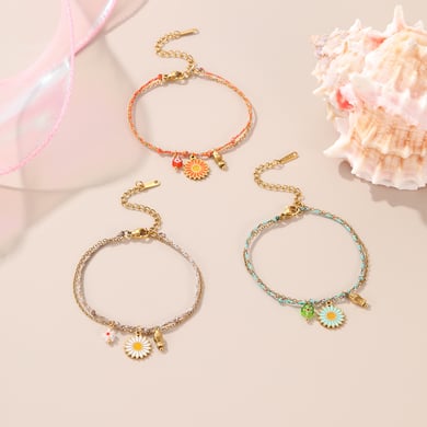 1 Piece Romantic Sweet Flower Stainless Steel Charm Bracelet h5 Picture3