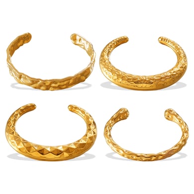 1 Piece Plaid Stainless Steel Gold Color Cuff Bangle h5 Picture5