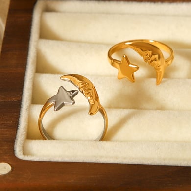 1 Piece Simple Series Daily Moon Stainless Steel Gold Color Statement Rings h5 Picture7