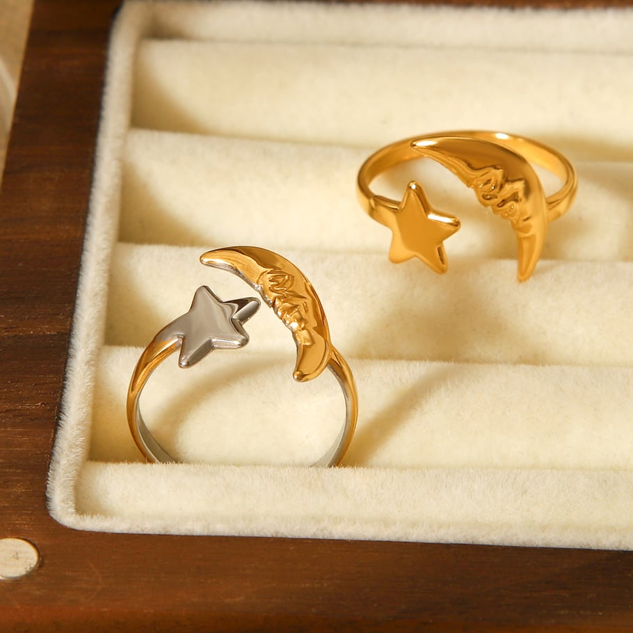 1 Piece Simple Series Daily Moon Stainless Steel Gold Color Statement Rings Picture7