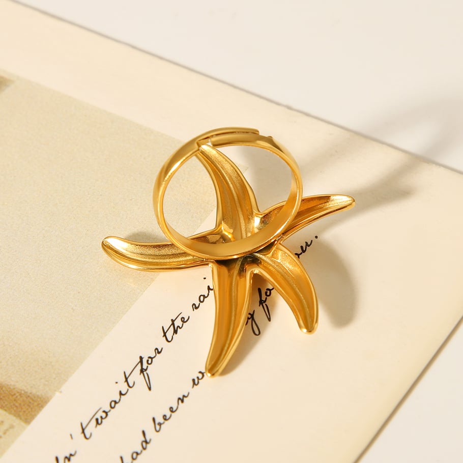 1 Stück einfache tägliche Seestern-Statement-Ringe aus Edelstahl in Goldfarbe Bild5