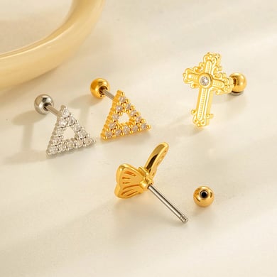 1 Adet Kelebek Bakır Altın Rengi Zirkonyum Piercing Küpe h5 Resim3