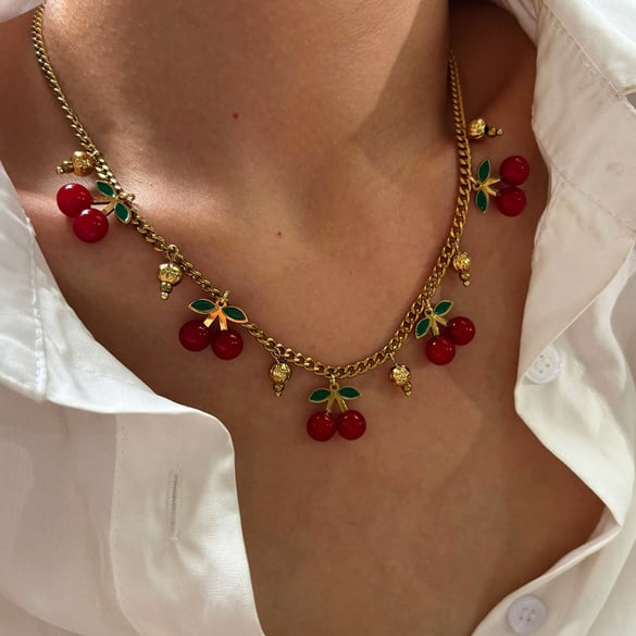 1 Piece Acrylic Cherry Pendant Necklace