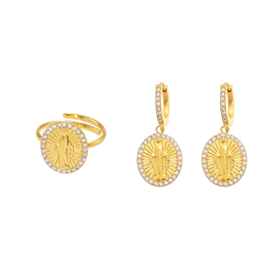 Set di gioielli da donna in acciaio inossidabile color oro con zirconi, 1 pezzo, con figura retrò Immagine7