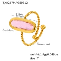 TXA277-Golden Pink Glass Stone Ring/No.7 