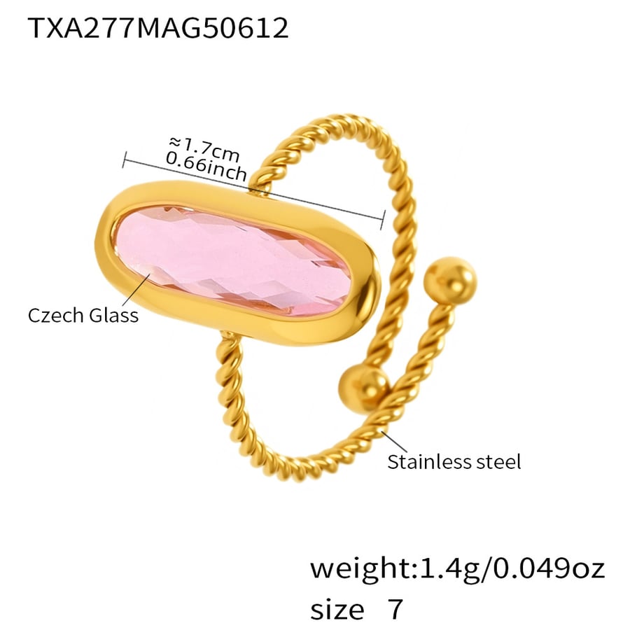 1 Piece Oval Shape Glass Stainless Steel Gold Color Statement Rings 