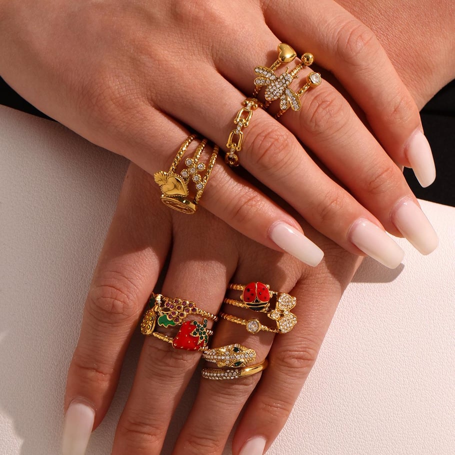 1 Piece Vivid Fruit Stainless Steel Gold Color Statement Rings Picture8