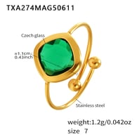 TXA274-Golden Green Glass Stone Ring/No.7 Picture4