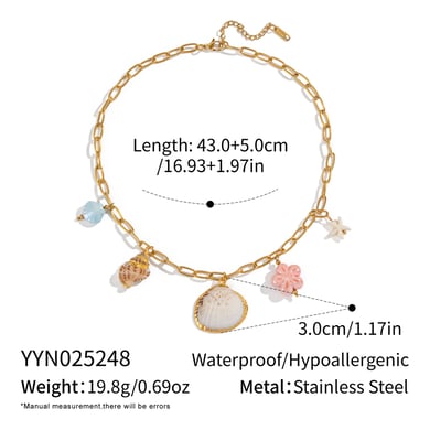1 stuk romantische schelp roestvrijstalen goudkleurige hangerketting h5 