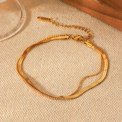1 paar Simple Series Daily Solid Color roestvrijstalen goudkleurige enkelbandjes h5 Afbeelding6