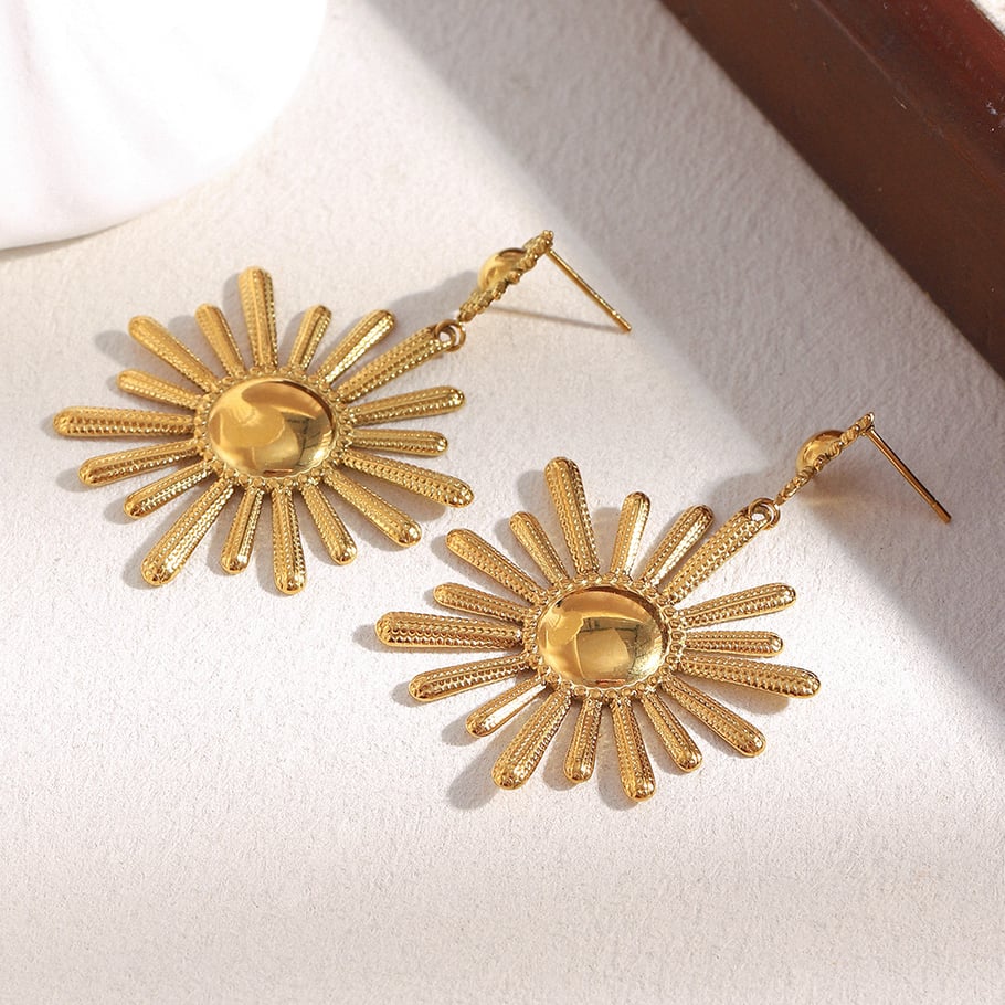 1 Pair Daily Sun Shape Stainless Steel Gold Color Women's Drop Earrings Picture5
