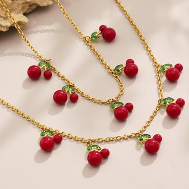 Set di gioielli da donna color oro in acciaio inossidabile color ciliegia dolce, 1 pezzo h5 Immagine6