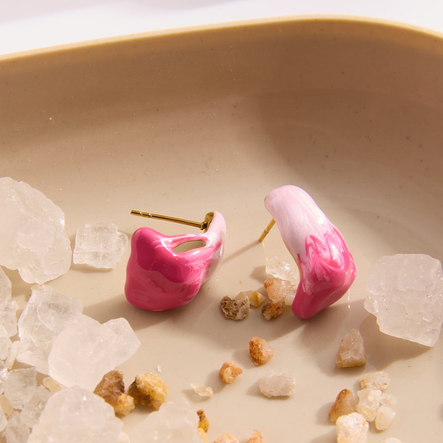 1 par de pendientes de aro de acero inoxidable con degradado romántico para mujer Imagen7