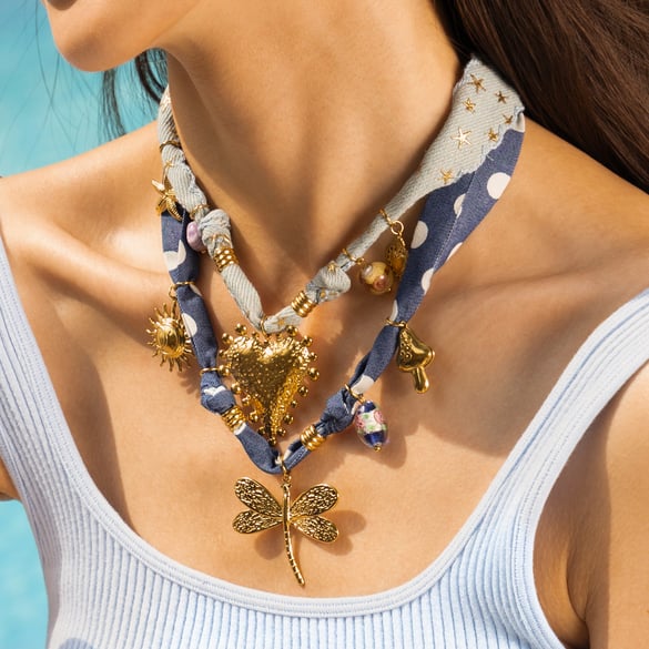 1 Piece Romantic Stainless Steel Gold Color Fabric Pendant Necklace
