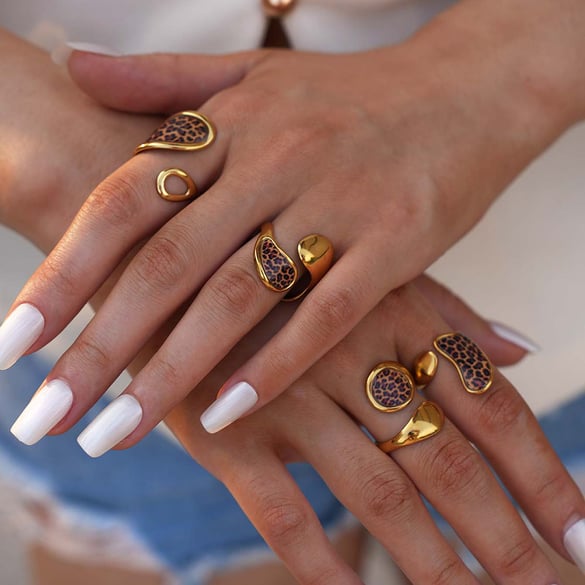 1 Piece Simple  Casual Leopard Print Stainless Steel  Statement Rings