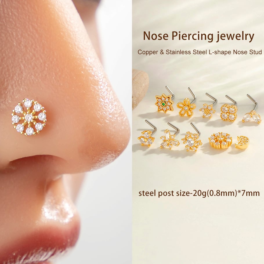 1 Piece Copper Gold Color Zircon Nose Stud h5Picture4