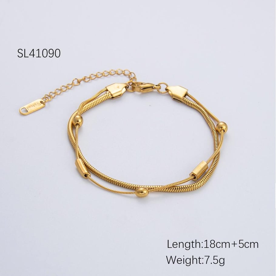 1 Piece Classic Series Daily Solid Color Stainless Steel Gold Color DIY Women's Chain Bracelets Picture2