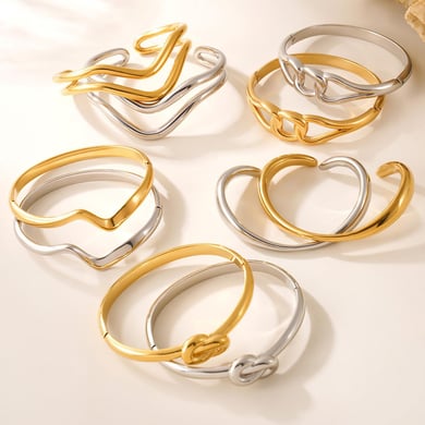 Braccialetti da donna in acciaio inossidabile color oro, forma irregolare minimalista, 1 pezzo h5 Immagine7