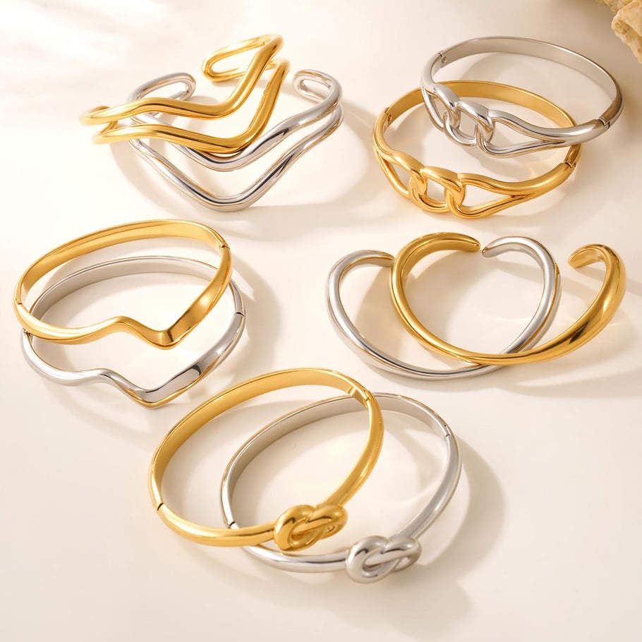 Braccialetti da donna in acciaio inossidabile color oro, forma irregolare minimalista, 1 pezzo Immagine7