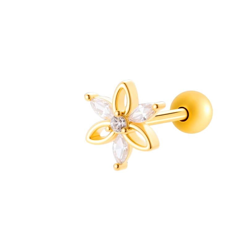 1 Piece Flower Copper  Gold Color Zircon Piercing Earring 