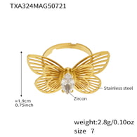 TXA324 - Anello in oro con zirconi a farfalla - Misura 7 Immagine5