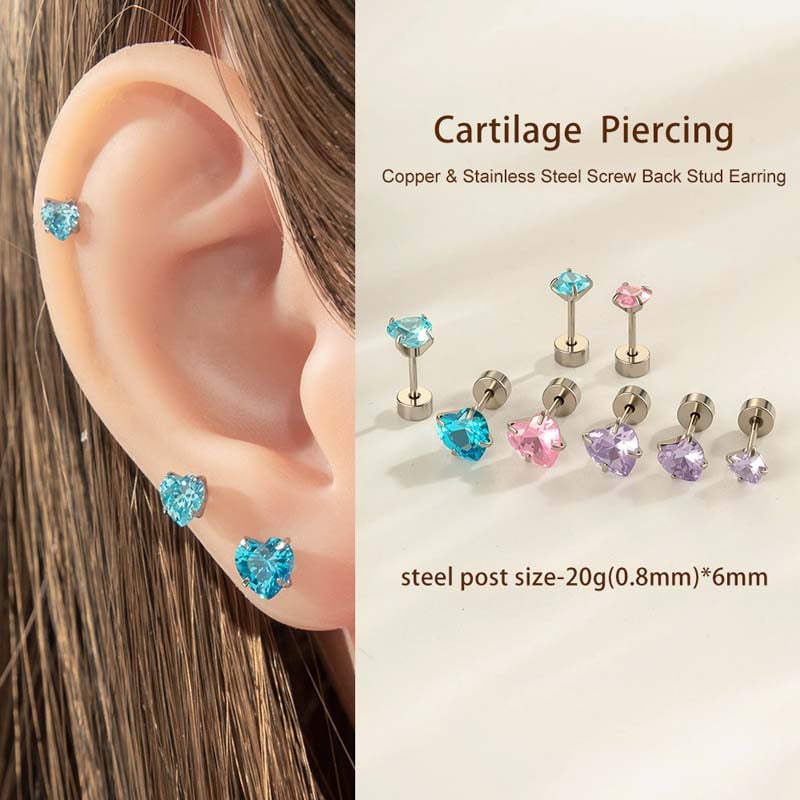 1 Piece Stainless Steel Heart Zircon Piercing Earring Picture4