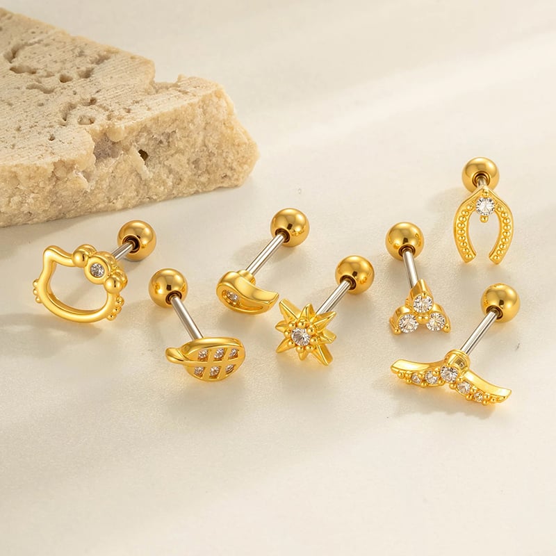 1 pieza de pendientes de perforación para mujer con hojas simples de cobre, color dorado y circonita Imagen4