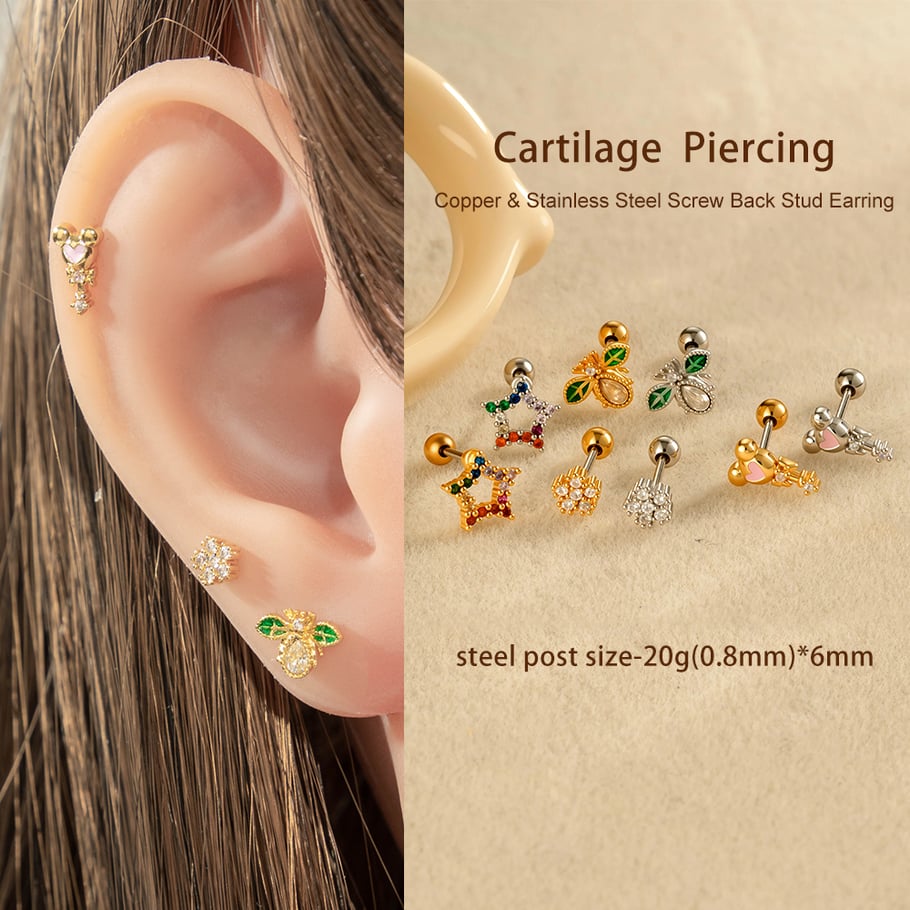 1 Piece Star Copper Gold Color Zircon Piercing Earring Picture4