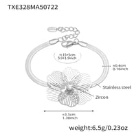 TXE328-Bracciale in acciaio con fiore e zirconi 15+5 cm Immagine4