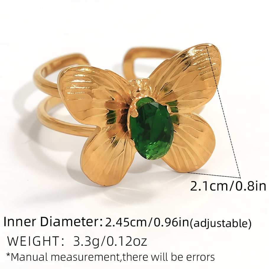 1 Stück Statement-Ringe aus Edelstahl mit Schmetterlingsmotiv in Goldfarbe Bild2