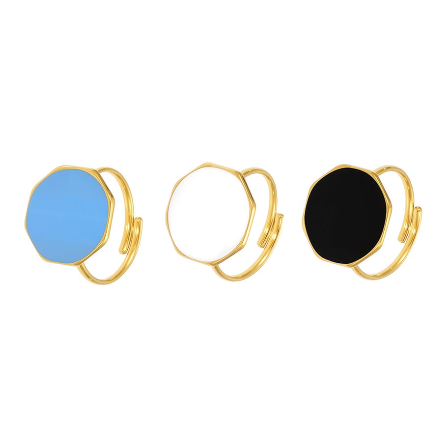 1 pezzo di anello in acciaio inossidabile color oro con smalto esagonale Immagine5