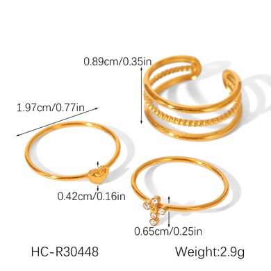 1 Stück Simple Series Daily Cross Edelstahl Goldfarbenes Ringset h5 Bild2