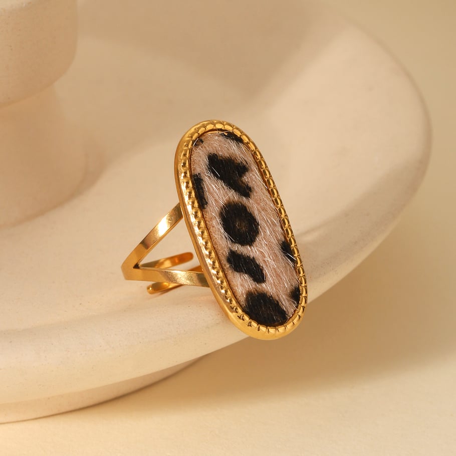 1 Pair Simple Series Daily Leopard Print Stainless Steel  Statement Rings Picture6