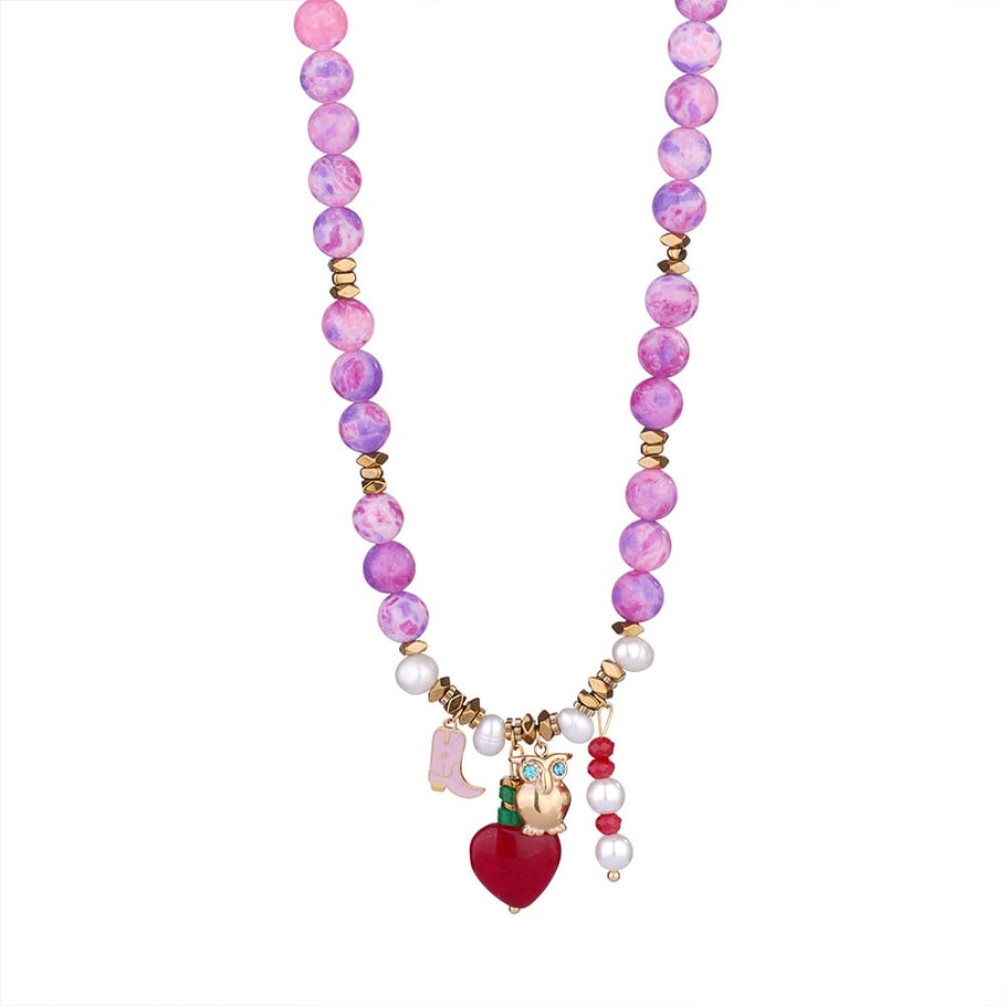 1 Piece Bright-coloured Heart Natural Stones Gold Color Women's Beaded Necklaces 