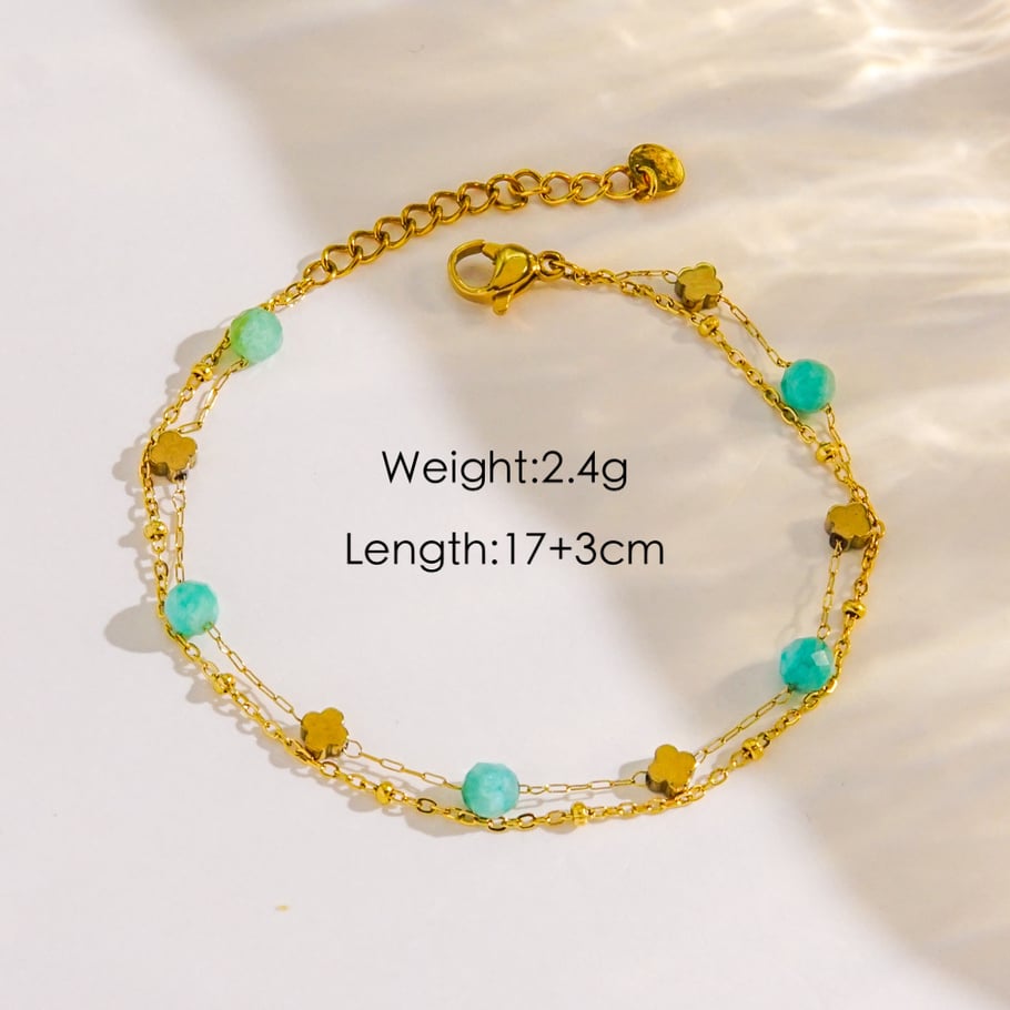 1 Piece Simple Series Sweet Heart Stainless Steel  Natural Stone Women's Beaded Bracelets 