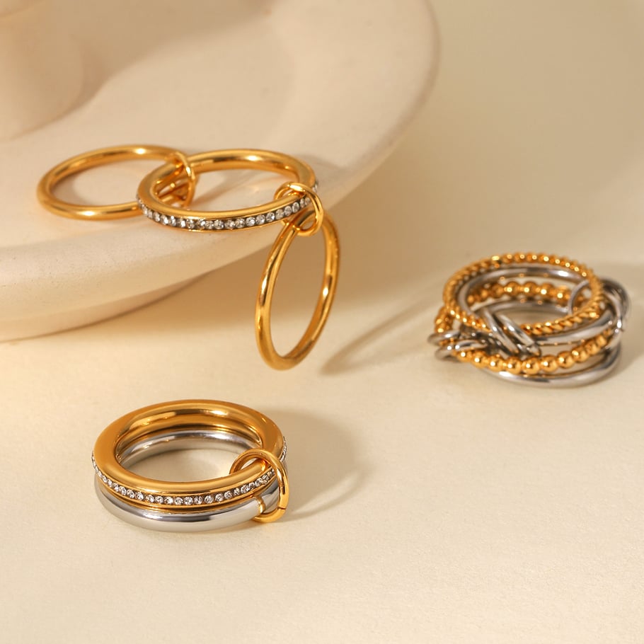 1 Pair Simple Series Daily Geometric Stainless Steel Statement Rings h5Picture4