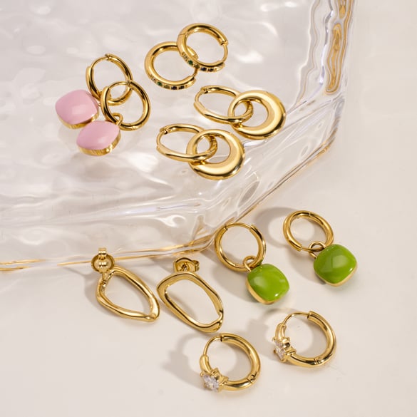 1 Pair Simple Series Elegant Solid Color Stainless Steel Women's Hoop Earrings
