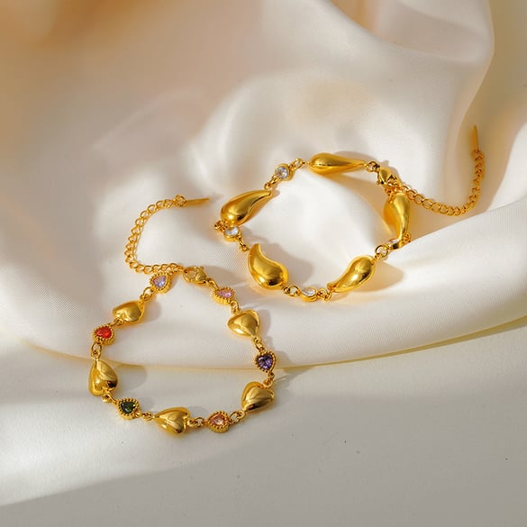 1 Piece Heart Stainless Steel Gold Color Charm Bracelet 2