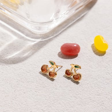 Conjunto de joyería para mujer de 1 pieza de acero inoxidable color dorado con cereza natural h5 Imagen6