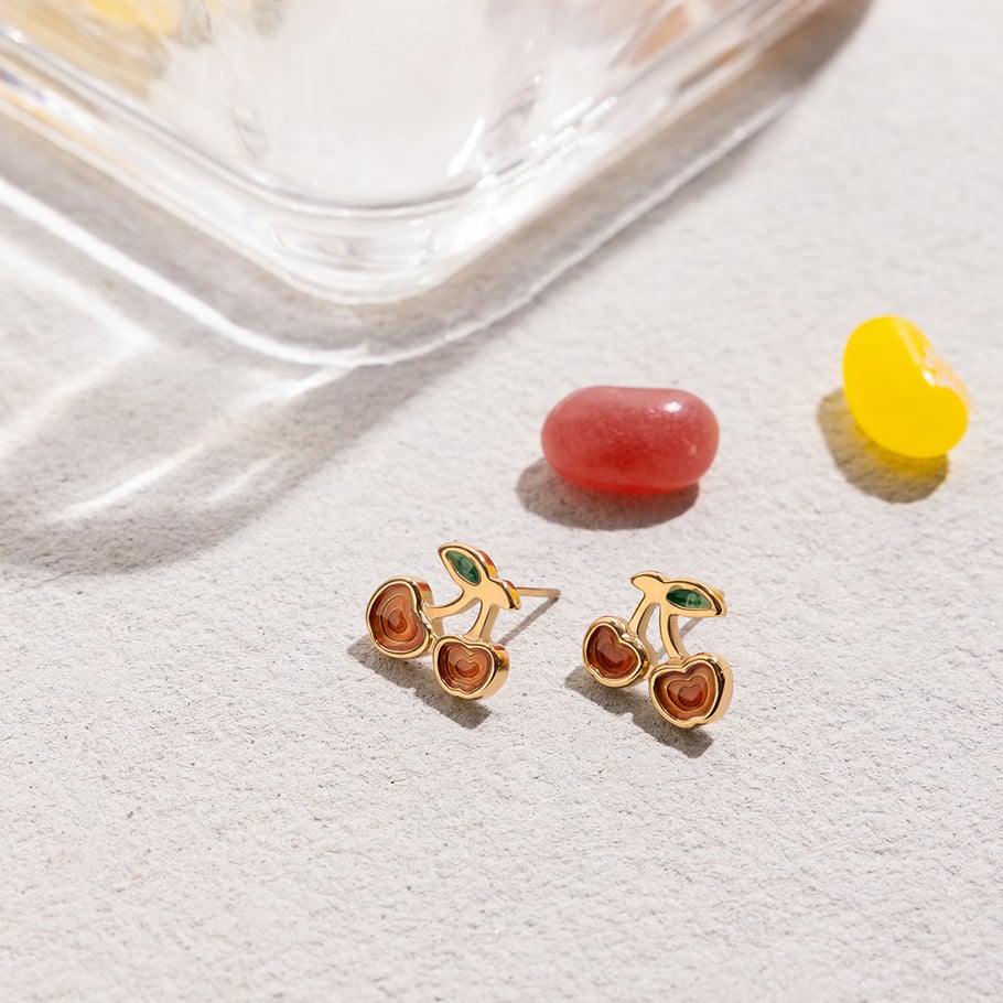 Conjunto de joyería para mujer de 1 pieza de acero inoxidable color dorado con cereza natural Imagen6
