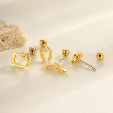 1 pieza de pendientes de perforación para mujer con hojas simples de cobre, color dorado y circonita h5 Imagen3