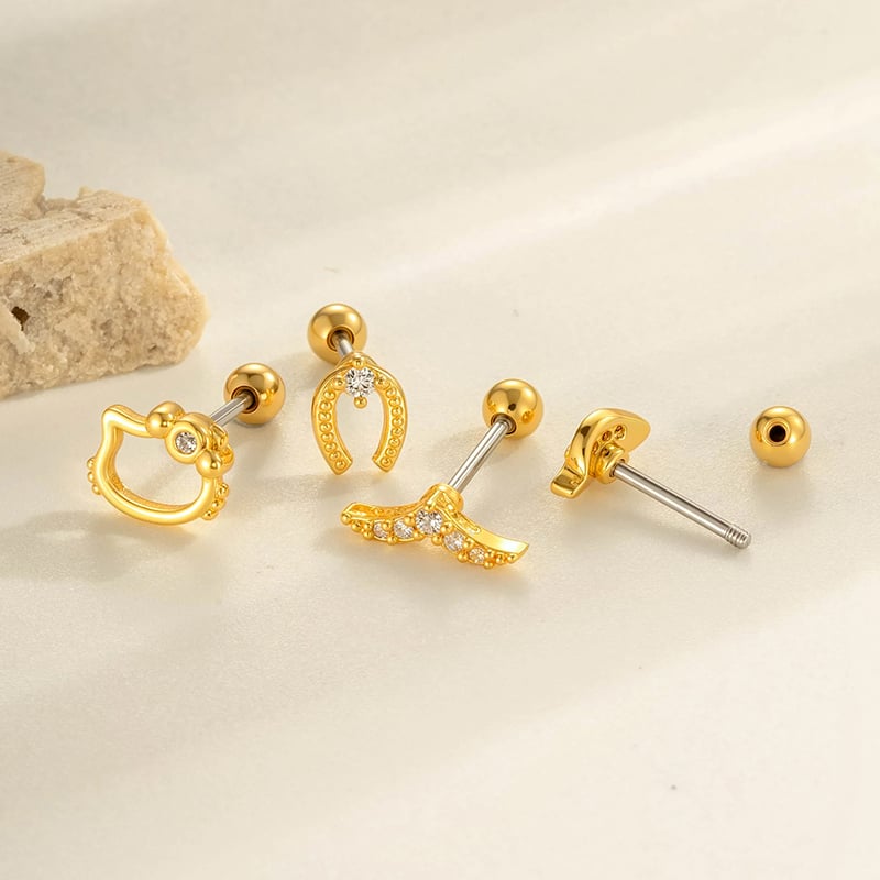1 pieza de pendientes de perforación para mujer con hojas simples de cobre, color dorado y circonita Imagen3